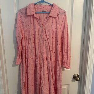 Crown & Ivy Pink Long Sleeve Buttoned Sundress
